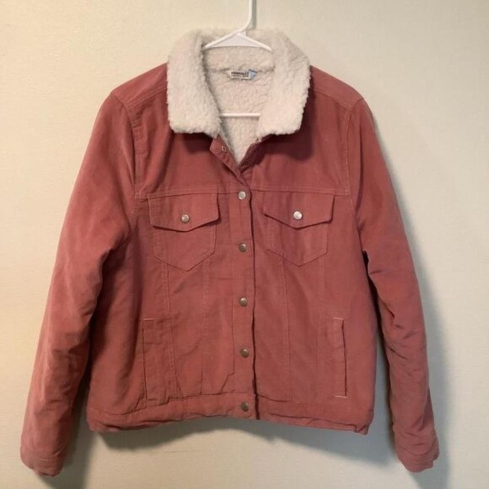 Highway jeans women's XL pink Sherpa lined trucker jacket